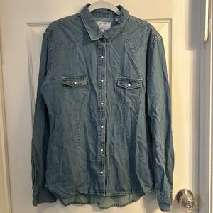 Panhandle Pearl Snap Denim Shirt Long Sleeve Women's L‎ Western Embroidered